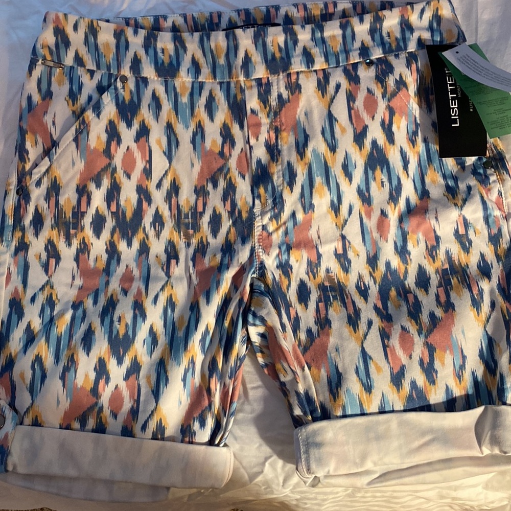 New w/ Tags Lisette L multi color shorts.  Rolled button hem.  Size 12 stretchy.